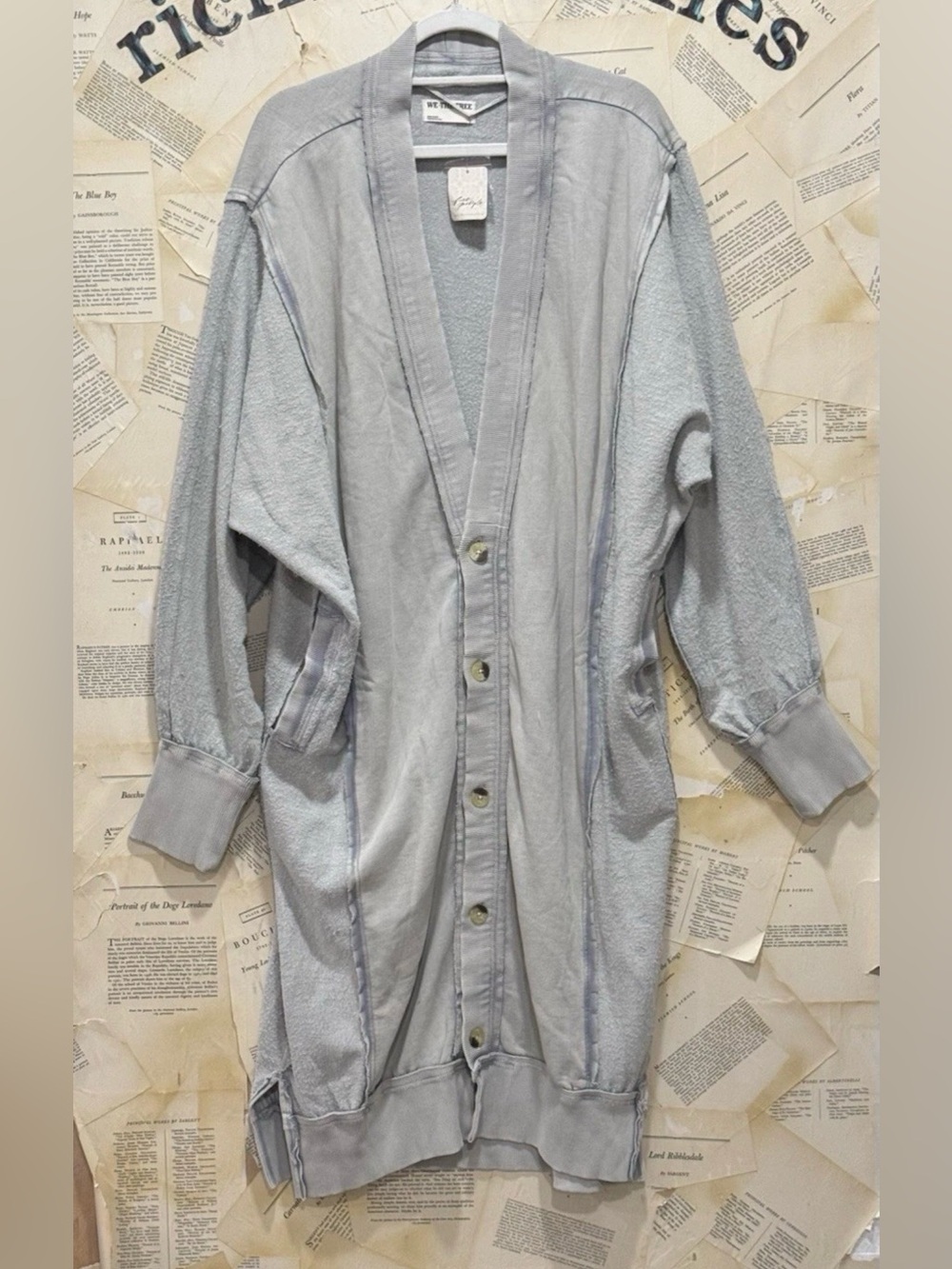 Free People Dreamy Blue Cardi We The Free Soft Fuzzy Knit Button Grey